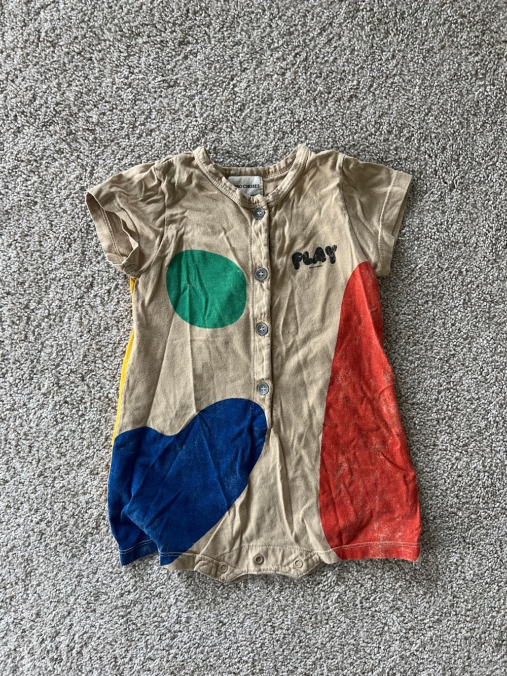 Toddler Bobo Choses Short-Sleeve Button Romper with Colorful Shapes
